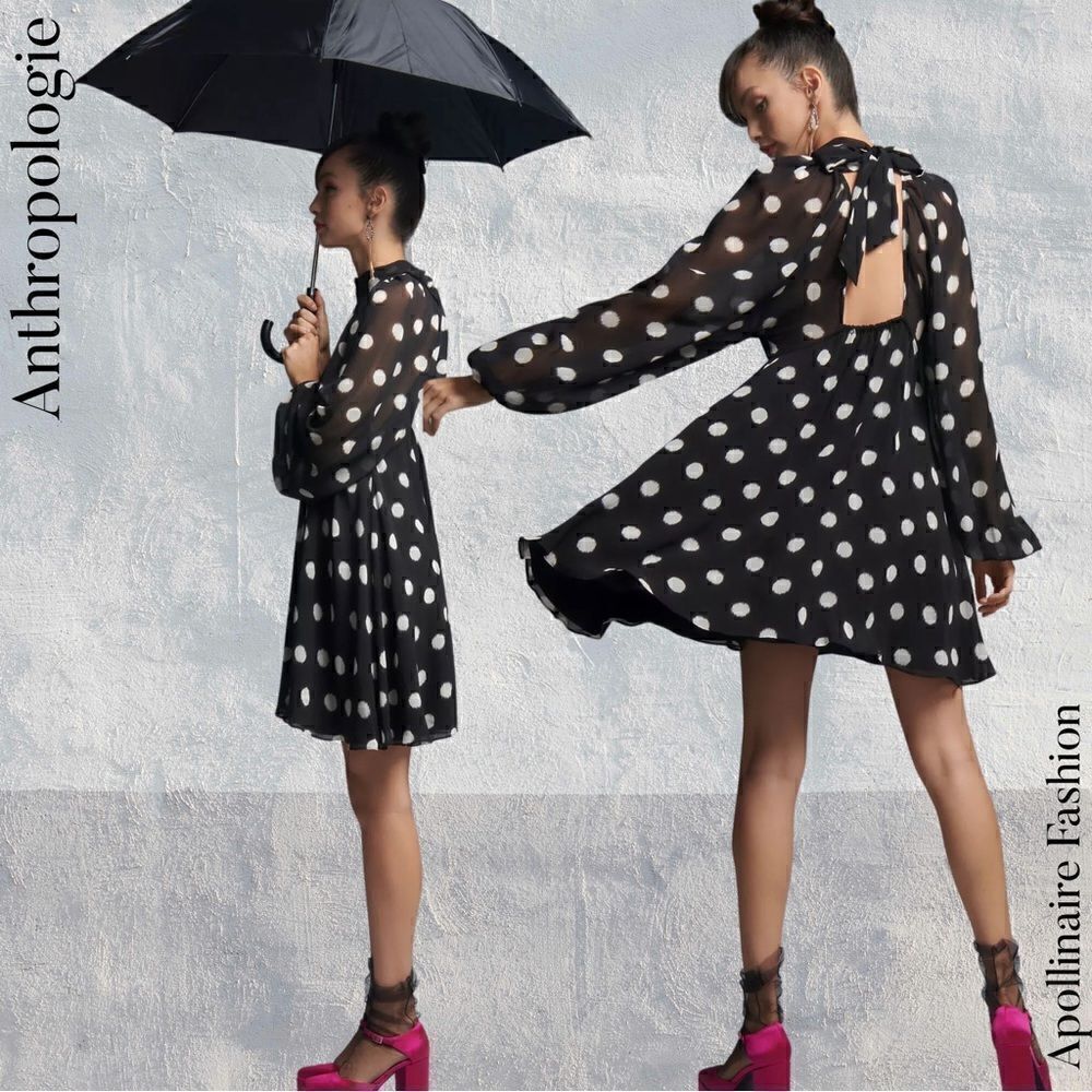 ANTHROPOLOGIE MAEVE POLKA DOT MINI DRESS IN BLACK AND WHITE SIZE XS NWOT